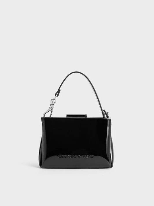 Charles & Keith Micro  Bosie Patent Top Handle Pouch - Black