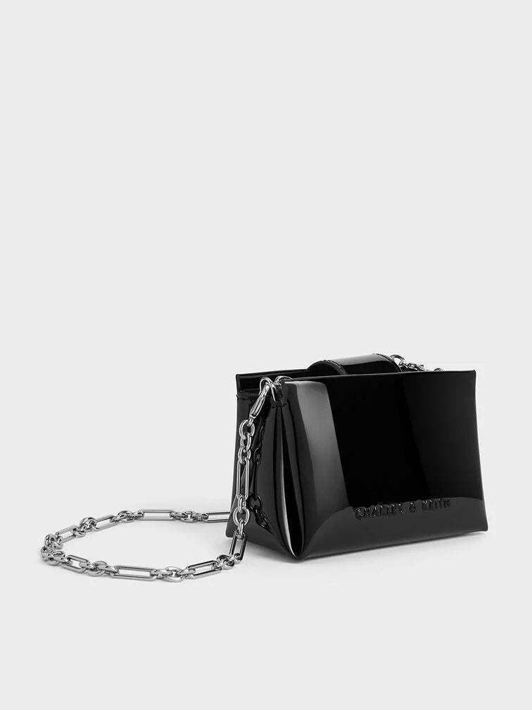 Charles & Keith Micro  Bosie Patent Top Handle Pouch - Black