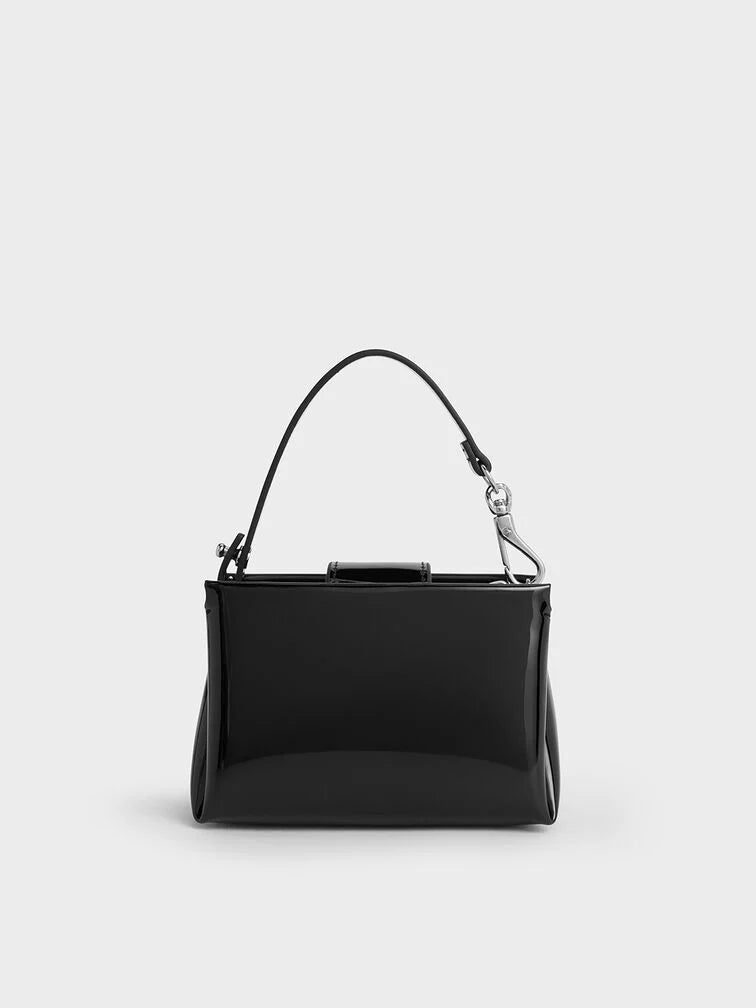 Charles & Keith Micro  Bosie Patent Top Handle Pouch - Black