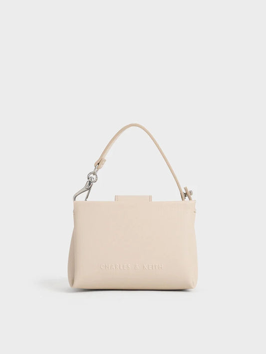 Charles & Keith Micro  Bosie Patent Top Handle Pouch - Oat
