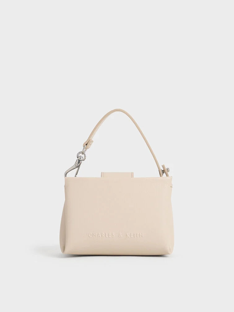 Charles & Keith Micro  Bosie Patent Top Handle Pouch - Oat