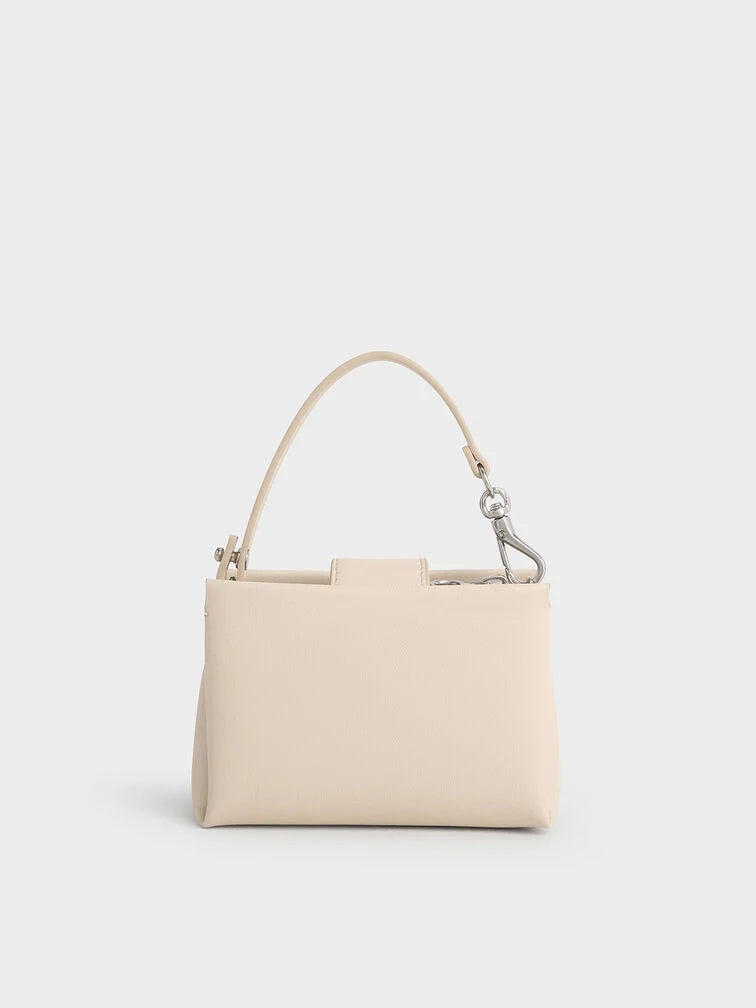 Charles & Keith Micro  Bosie Patent Top Handle Pouch - Oat