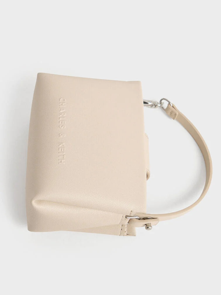 Charles & Keith Micro  Bosie Patent Top Handle Pouch - Oat