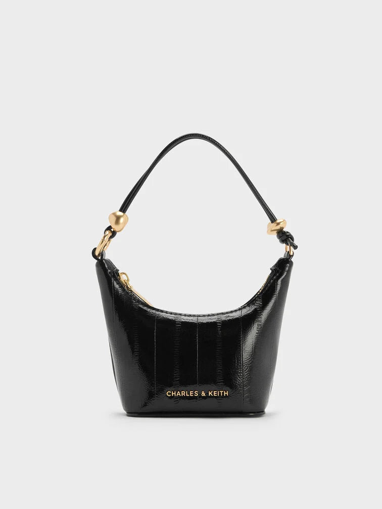 BOXED Charles and Keith Micro Augustine Eel-Effect Chain-Handle Bag - Black