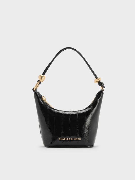 BOXED Charles and Keith Micro Augustine Eel-Effect Chain-Handle Bag - Black