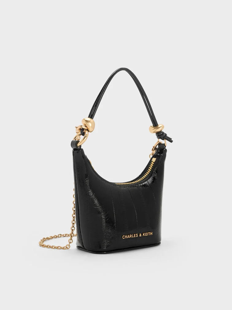 BOXED Charles and Keith Micro Augustine Eel-Effect Chain-Handle Bag - Black