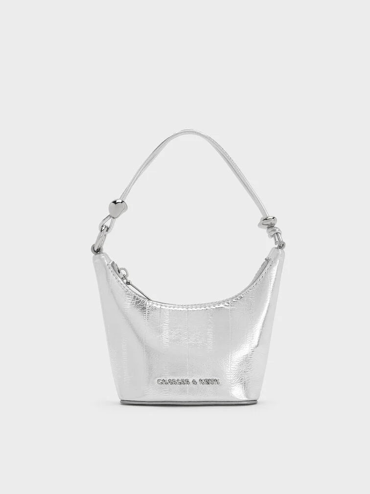 BOXED Charles and Keith Micro Augustine Eel-Effect Chain-Handle Bag - Silver