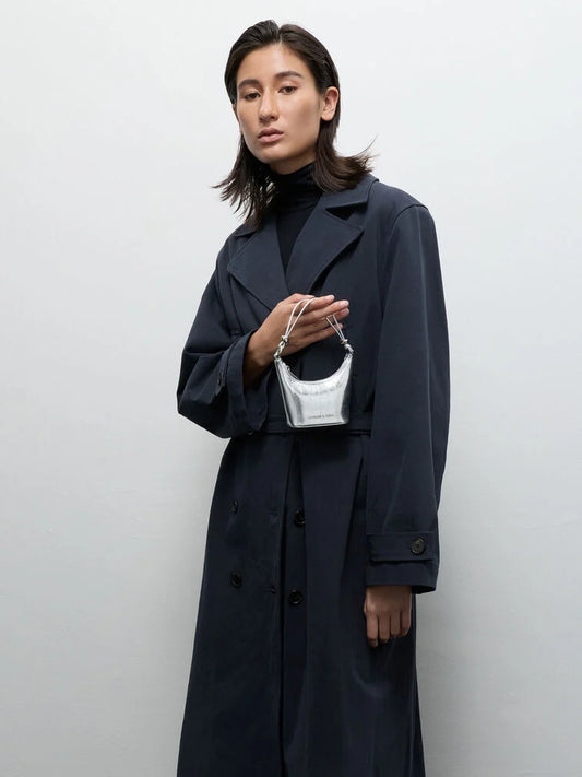 BOXED Charles and Keith Micro Augustine Eel-Effect Chain-Handle Bag - Silver