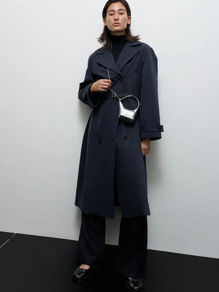 BOXED Charles and Keith Micro Augustine Eel-Effect Chain-Handle Bag - Silver