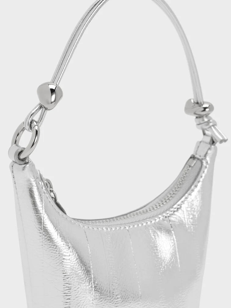 BOXED Charles and Keith Micro Augustine Eel-Effect Chain-Handle Bag - Silver