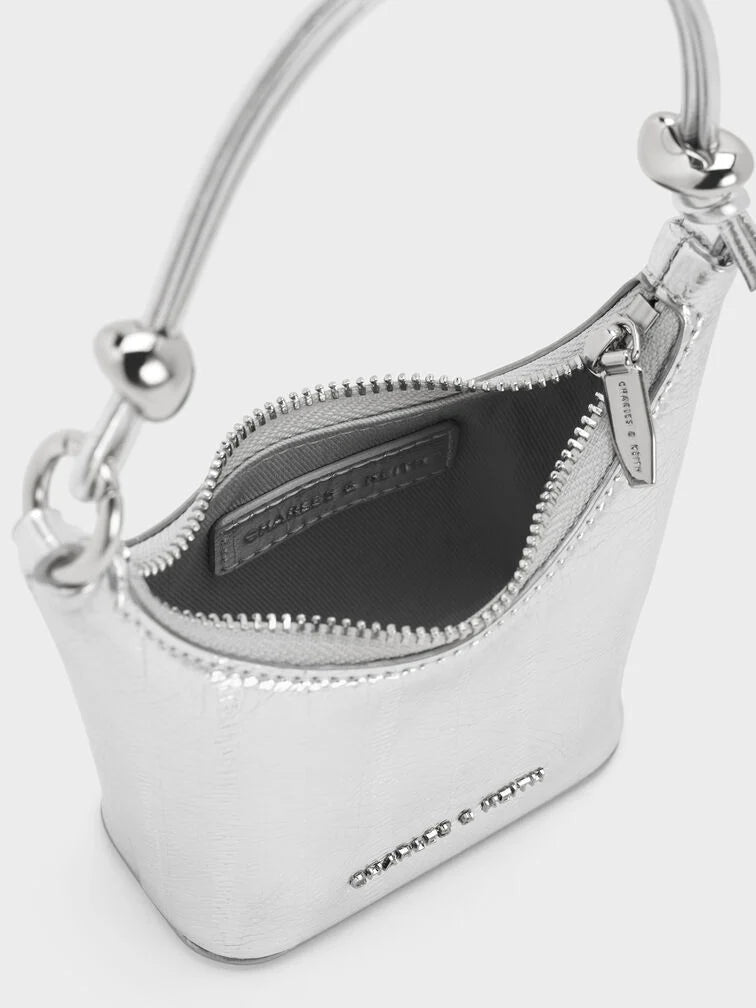 BOXED Charles and Keith Micro Augustine Eel-Effect Chain-Handle Bag - Silver
