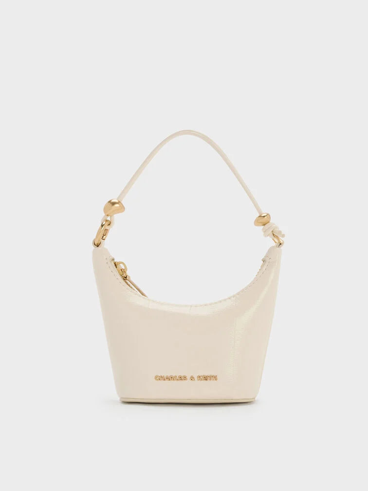 BOXED Charles and Keith Micro Augustine Eel-Effect Chain-Handle Bag - Cream