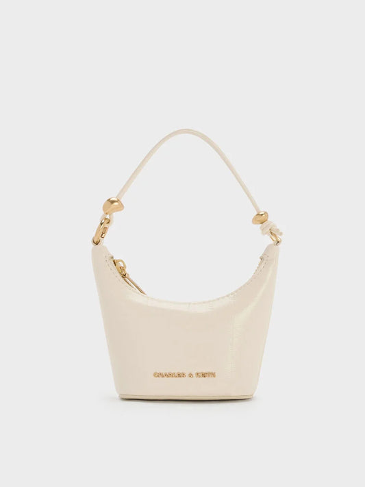 BOXED Charles and Keith Micro Augustine Eel-Effect Chain-Handle Bag - Cream