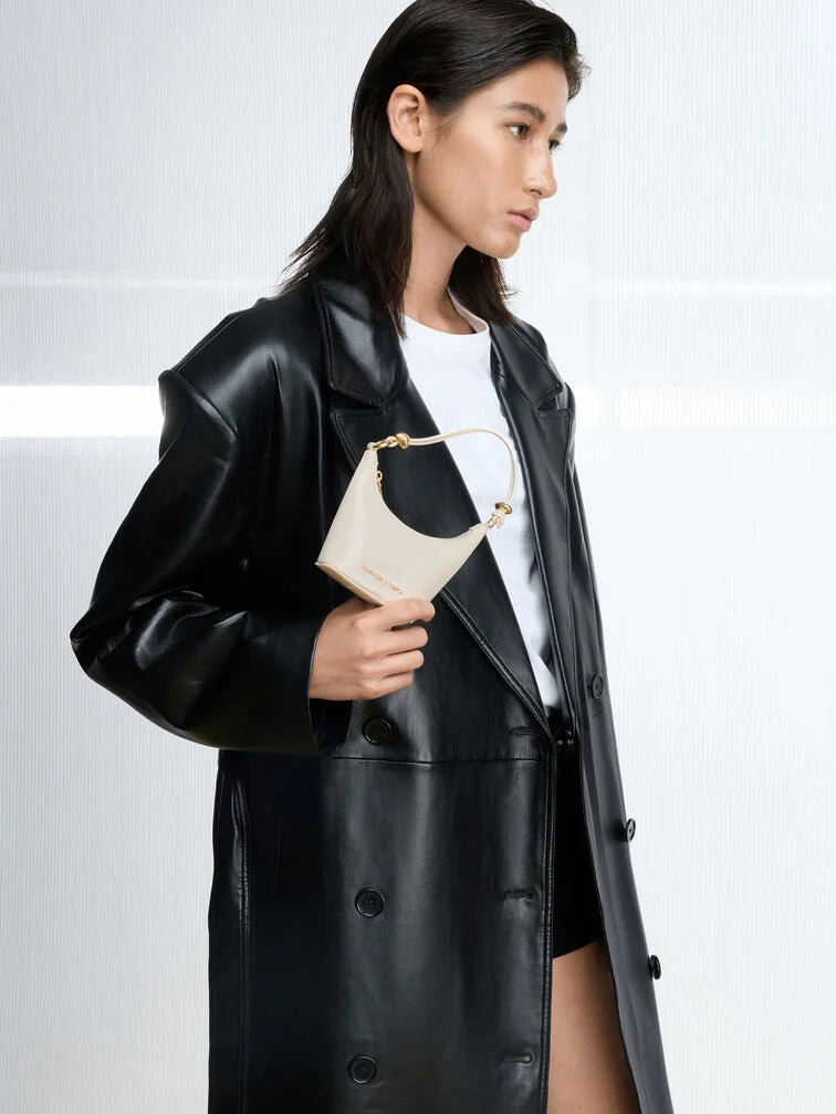 BOXED Charles and Keith Micro Augustine Eel-Effect Chain-Handle Bag - Cream