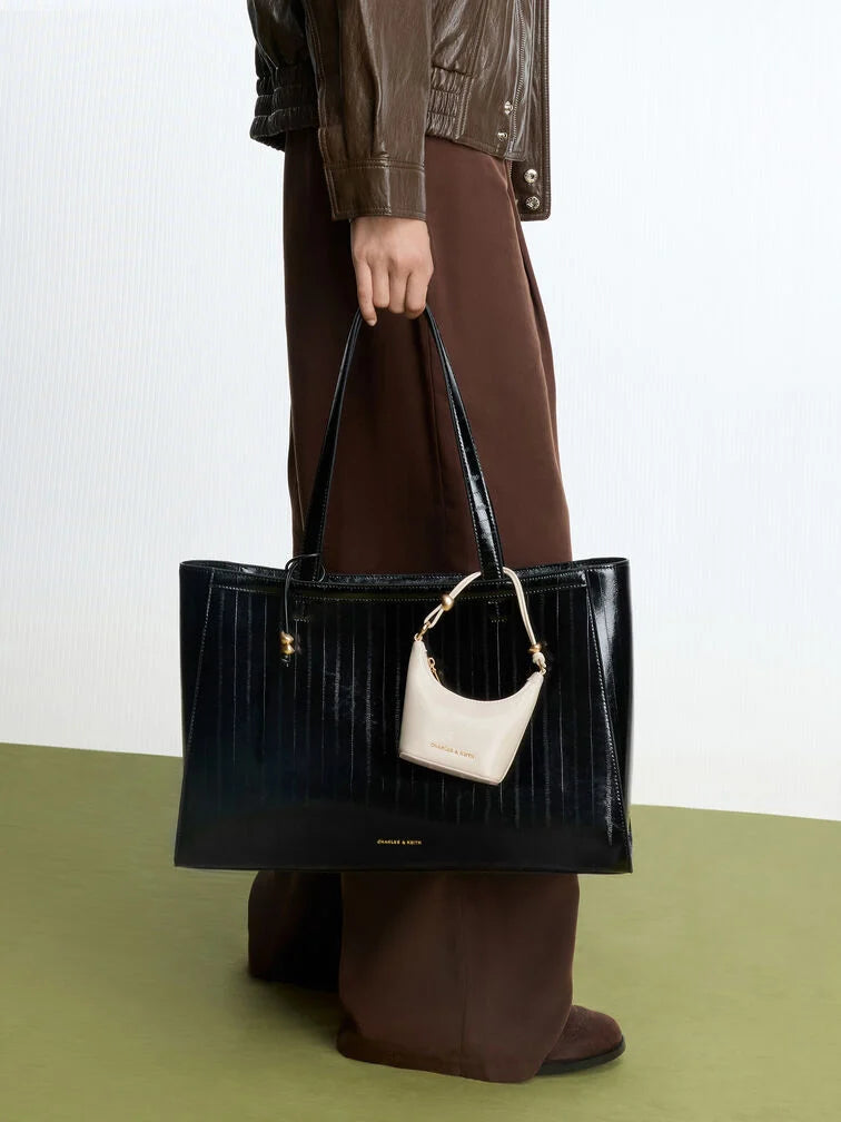 BOXED Charles and Keith Micro Augustine Eel-Effect Chain-Handle Bag - Cream