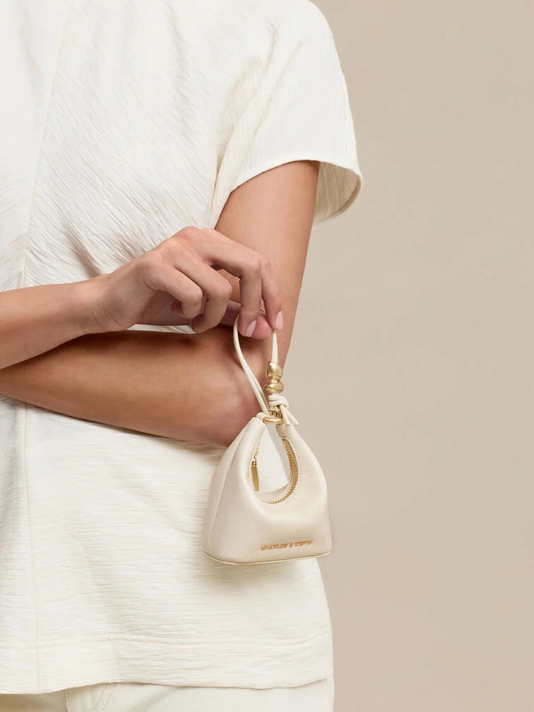 BOXED Charles and Keith Micro Augustine Eel-Effect Chain-Handle Bag - Cream