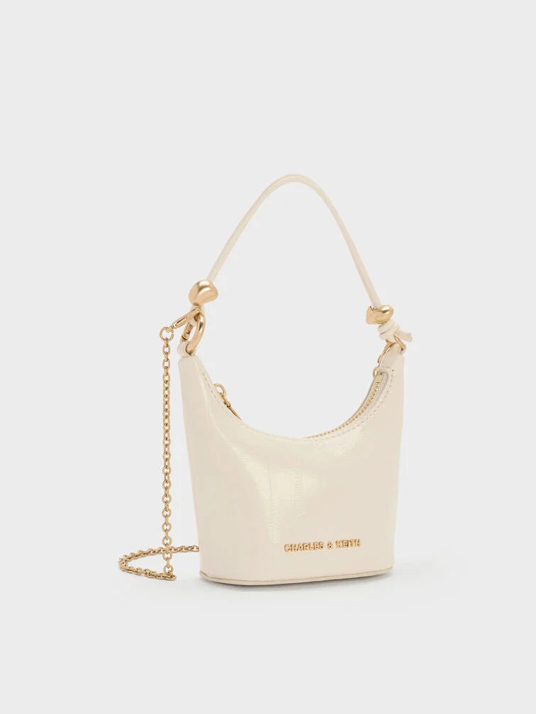 BOXED Charles and Keith Micro Augustine Eel-Effect Chain-Handle Bag - Cream
