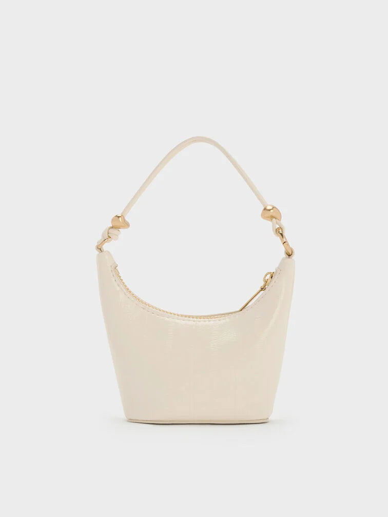 BOXED Charles and Keith Micro Augustine Eel-Effect Chain-Handle Bag - Cream