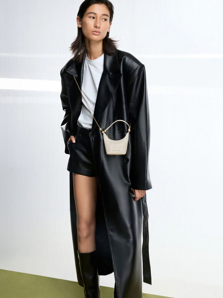 BOXED Charles and Keith Micro Augustine Eel-Effect Chain-Handle Bag - Cream