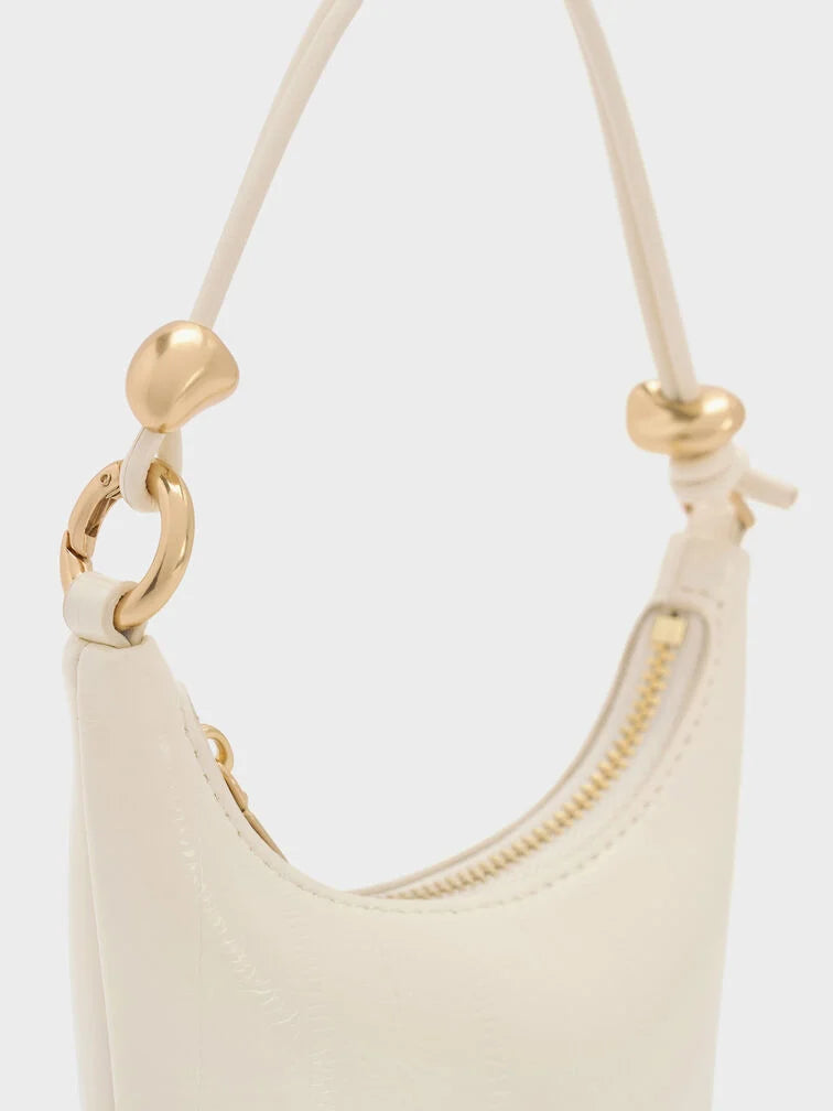 BOXED Charles and Keith Micro Augustine Eel-Effect Chain-Handle Bag - Cream