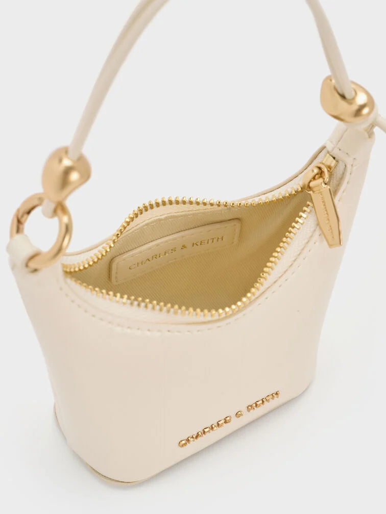 BOXED Charles and Keith Micro Augustine Eel-Effect Chain-Handle Bag - Cream