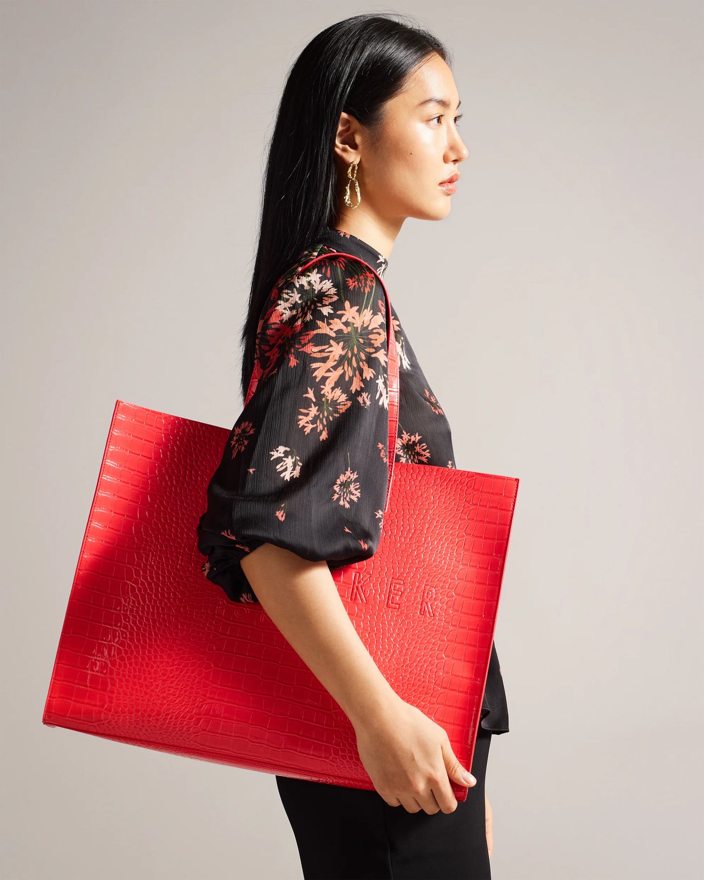 Ted Baker Xl Allicon Mock Croc Icon Tote Bag-Coral