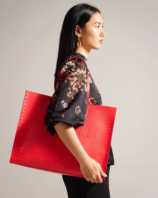 Ted Baker Xl Allicon Mock Croc Icon Tote Bag-Coral