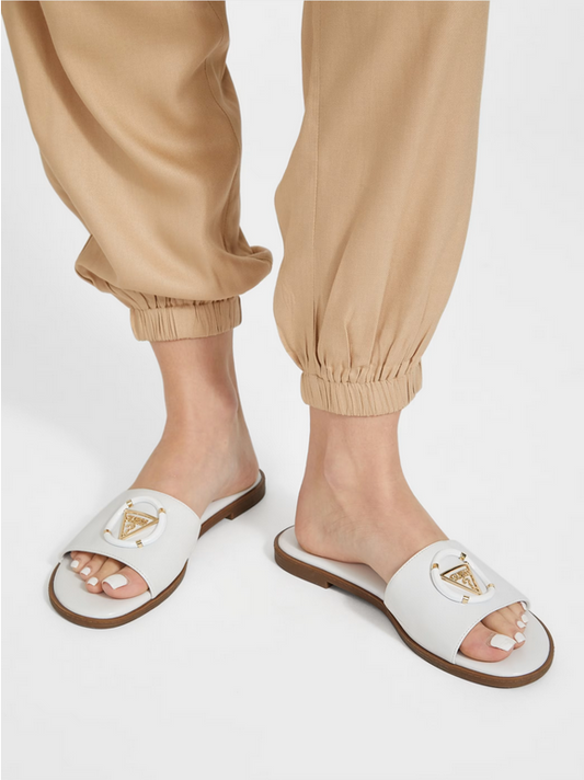 Guess Magnify Faux-Leather Slippers-White