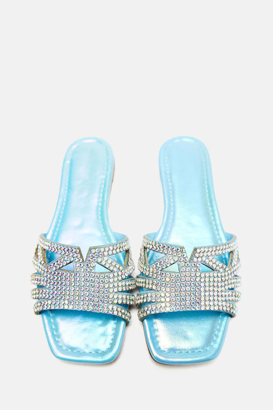 Fashionova Flourishing embellished Flat Slippers -Blue