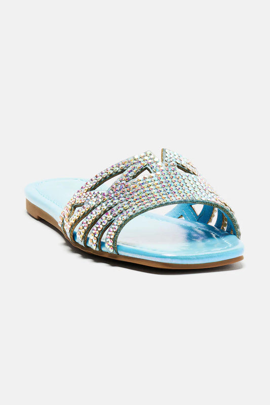 Fashionova Flourishing embellished Flat Slippers -Blue