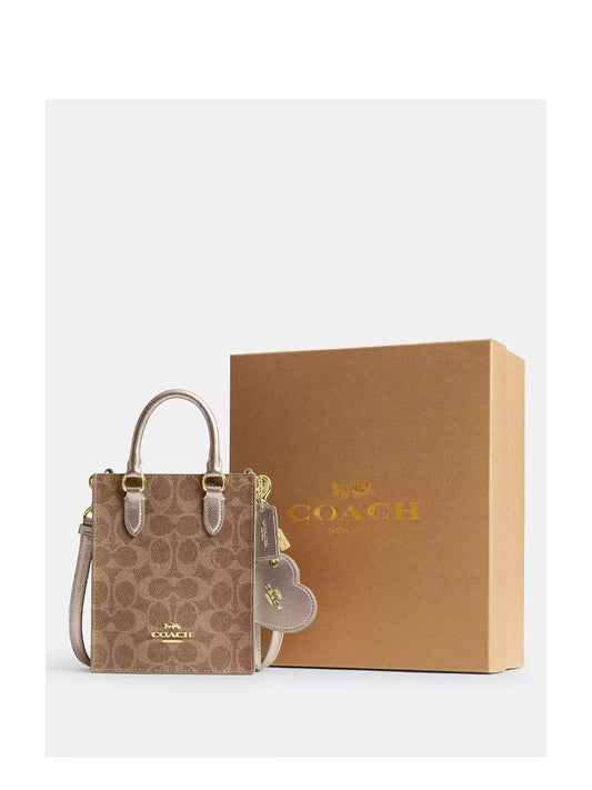 BOXED Mini tote and Mirror -Tan /Gold