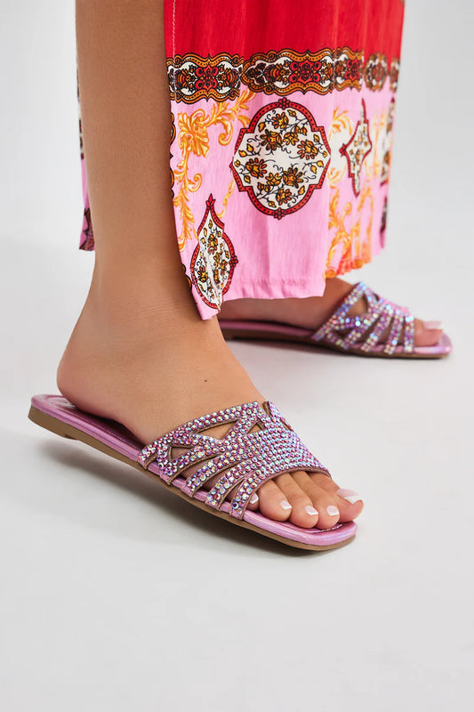 Fashionova Flourishing embellished Flat Slippers -Pink