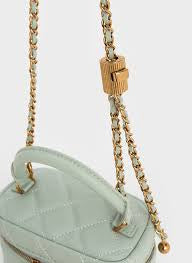 Charles and Keith Quilted Round Pouch crossbody bag- Mint Green