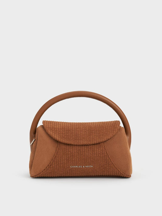 PREORDER Charles and Keith Nelly Recycled Suede & Corduroy Top Handle Bag - Brown