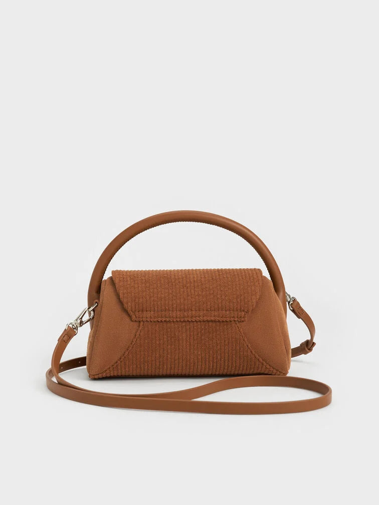 Charles and Keith Nelly Recycled Suede & Corduroy Top Handle Bag - Brown