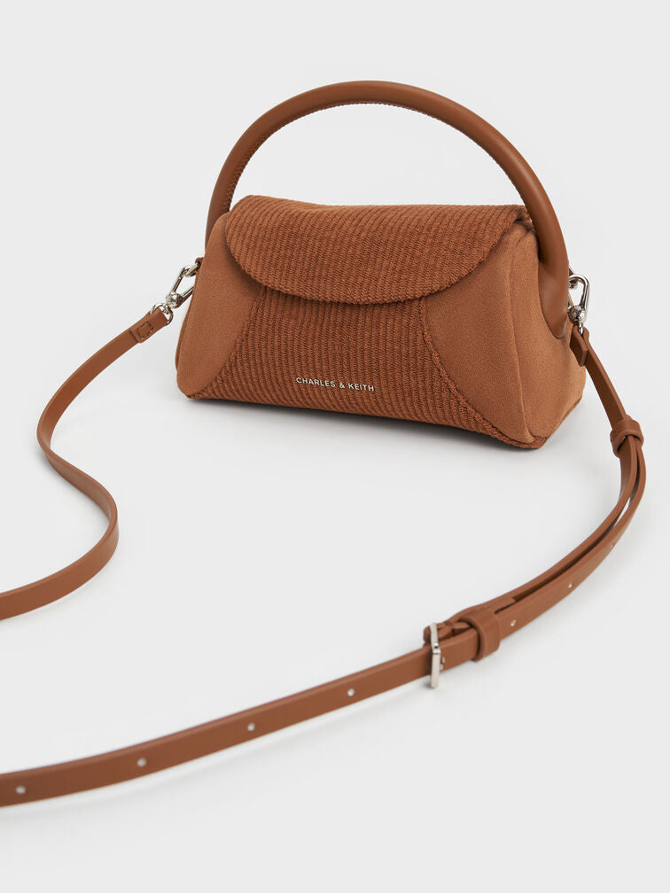 Charles and Keith Nelly Recycled Suede & Corduroy Top Handle Bag - Brown