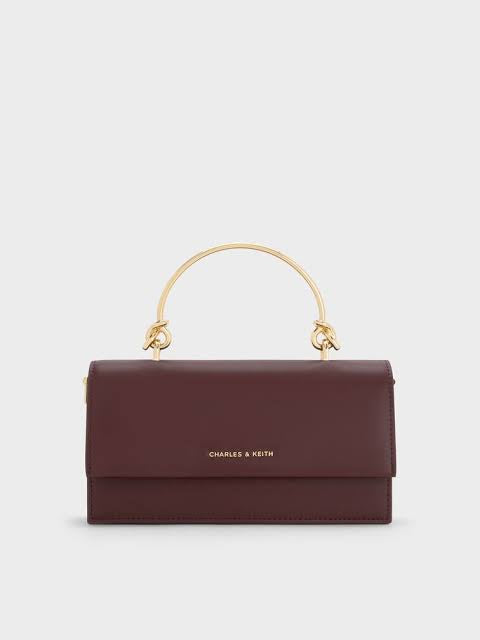 PREORDER BOXED Charles and Keith Kristine Sculptural-Handle Long Wallet - Wineberry red