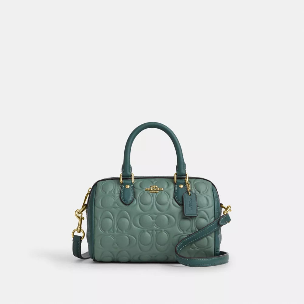 Mini Rowan bag in blocked signature leather -dark turquoise