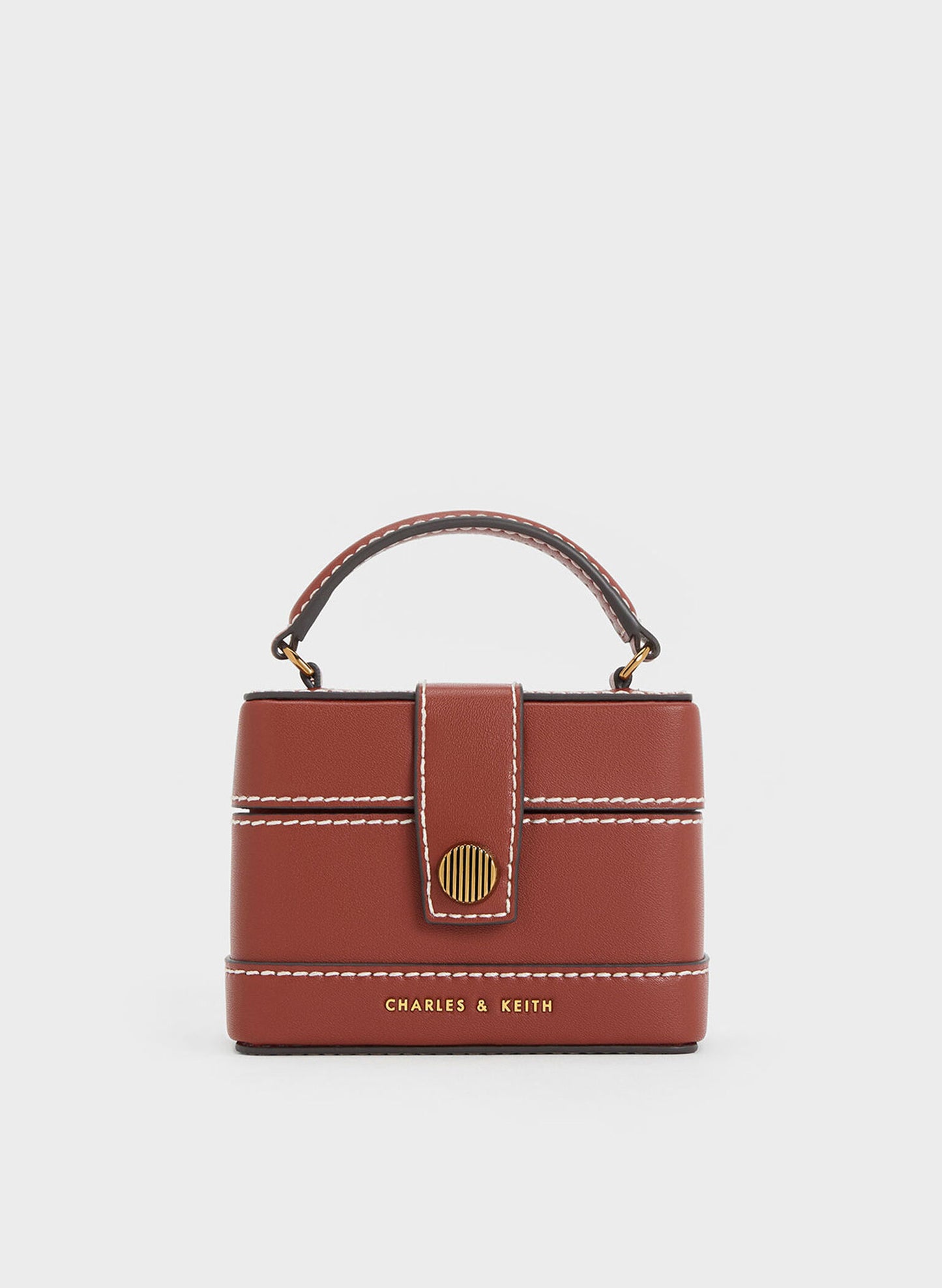 Charles and Keith Micro Mini Bronte Contrast Trim Top Handle Bag - Mocha