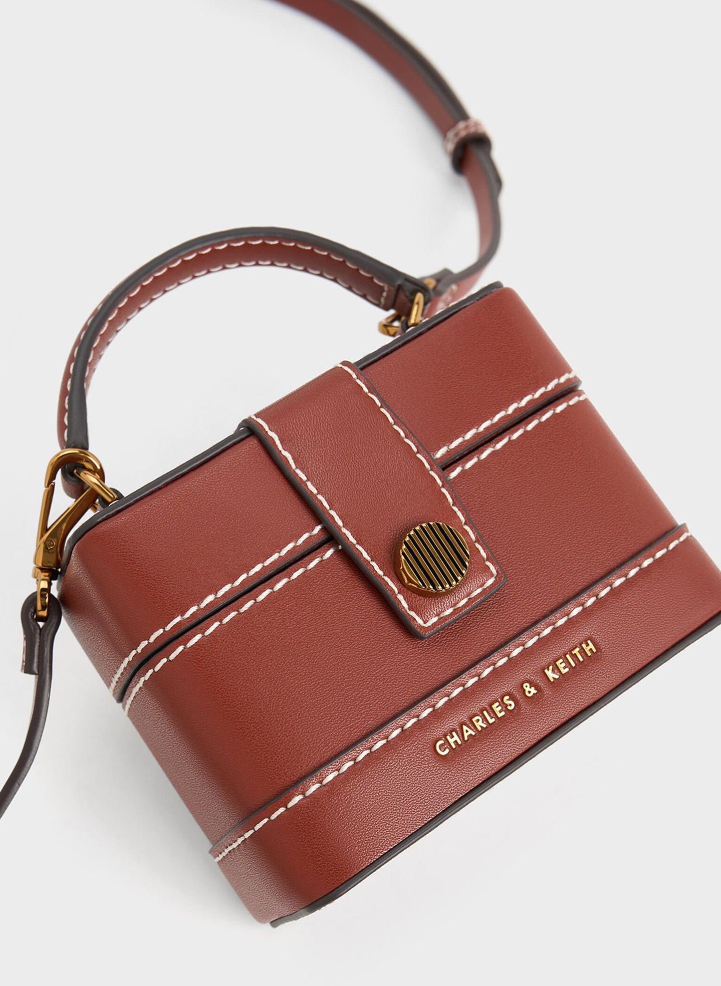 Charles and Keith Micro Mini Bronte Contrast Trim Top Handle Bag - Mocha