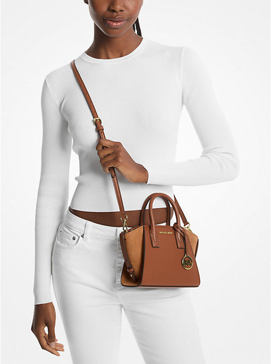 Michael kors Avril Mini leather and suede satchel -Brown