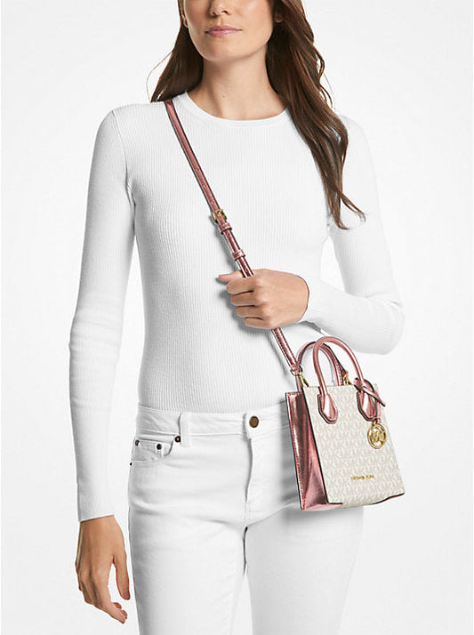 Micheal Kors Mercer Mini Signature Logo Crossbody Bag-Pink