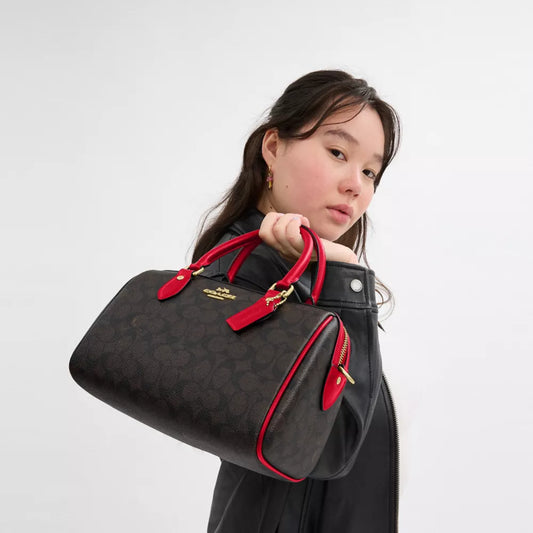 Coach Midi Rowan Satchel bag in Signature canvas -red