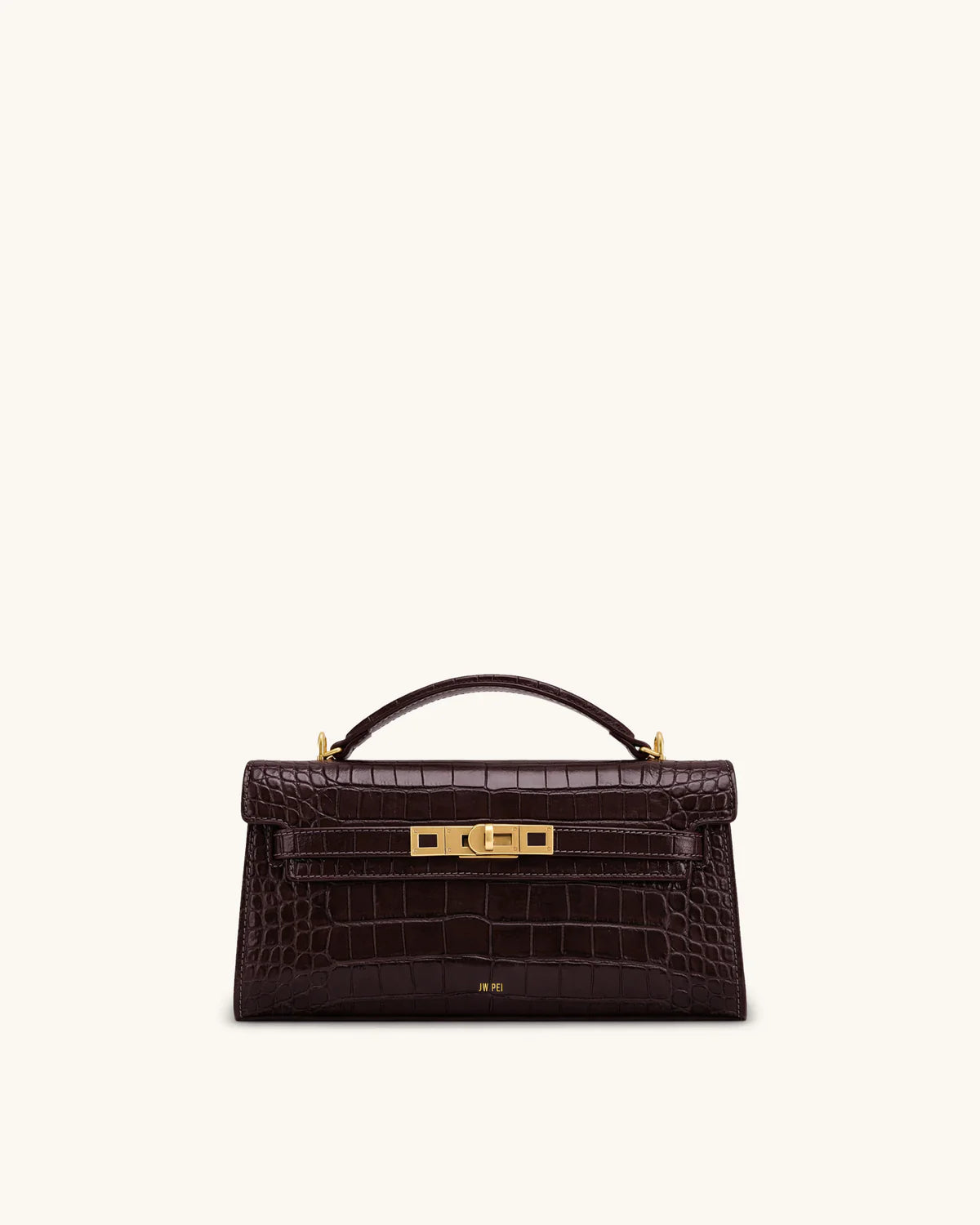 PREORDER BOXED JW PEI Noor Top Handle Bag - Dark Brown Croc
