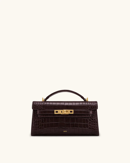 BOXED JW PEI Noor Top Handle Bag - Dark Brown Croc