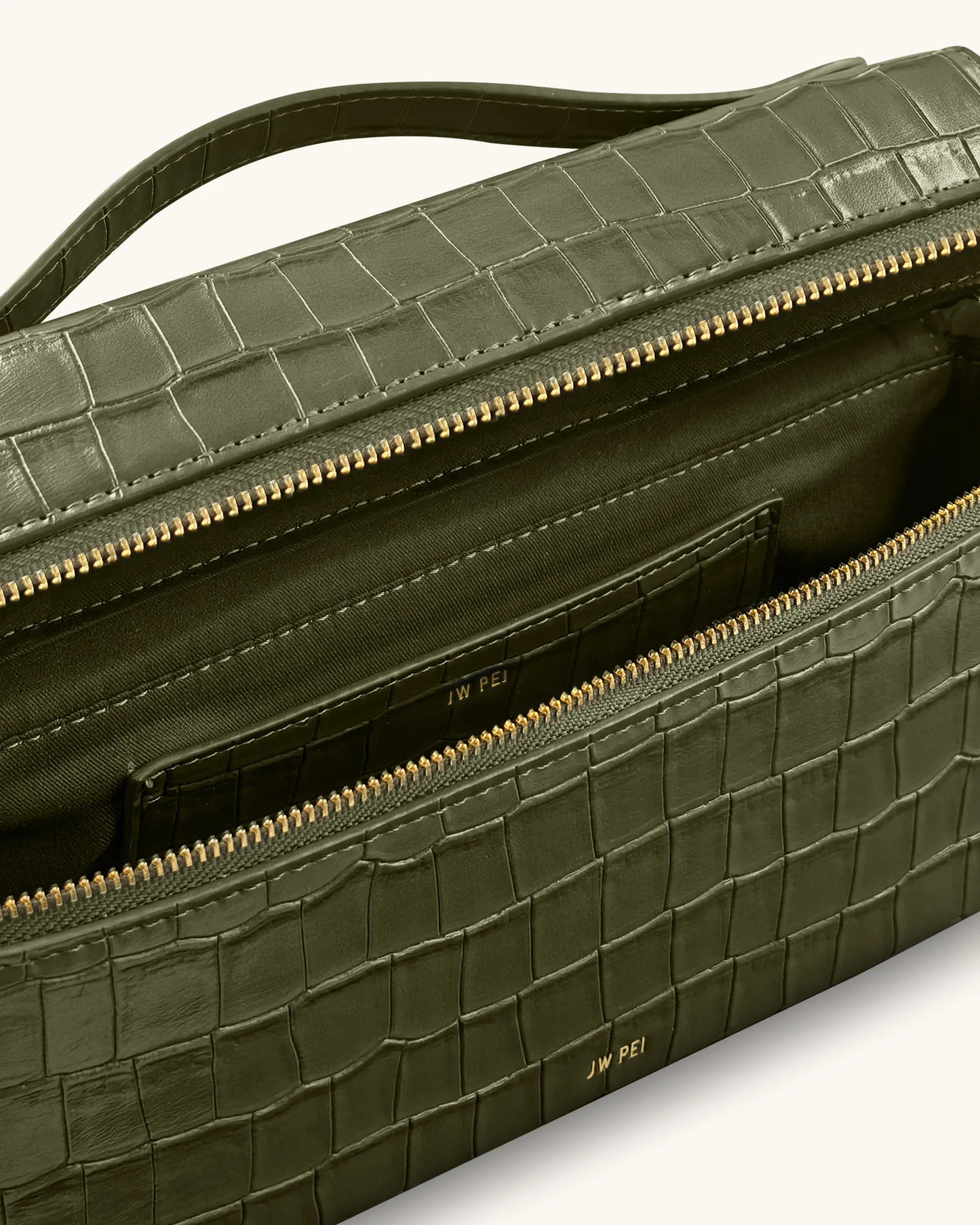 PREORDER JW PEI Thea Croc-Embossed Top Handle Bag - Olive Green