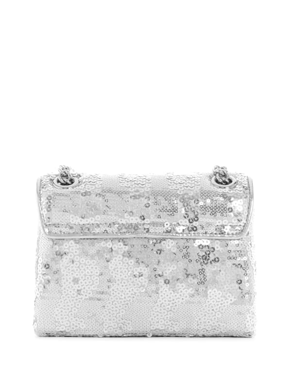 Guess Ever Mini Convertible Crossbody bag -Silver Sequin