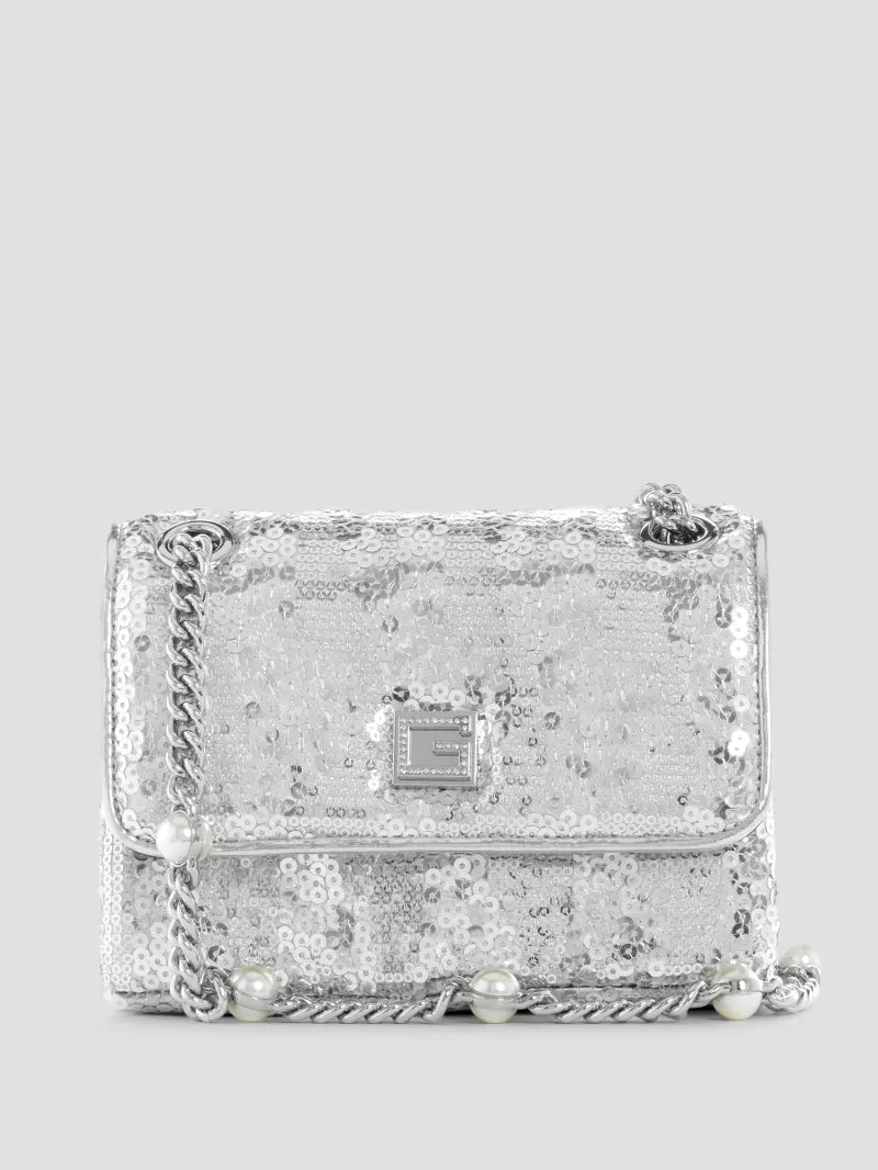 Guess Ever Mini Convertible Crossbody bag -Silver Sequin