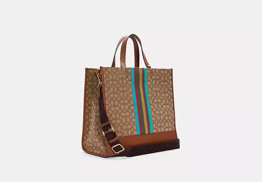 PREORDER Coach Dempsey Tote Bag 40 In Signature Jacquard-Brown