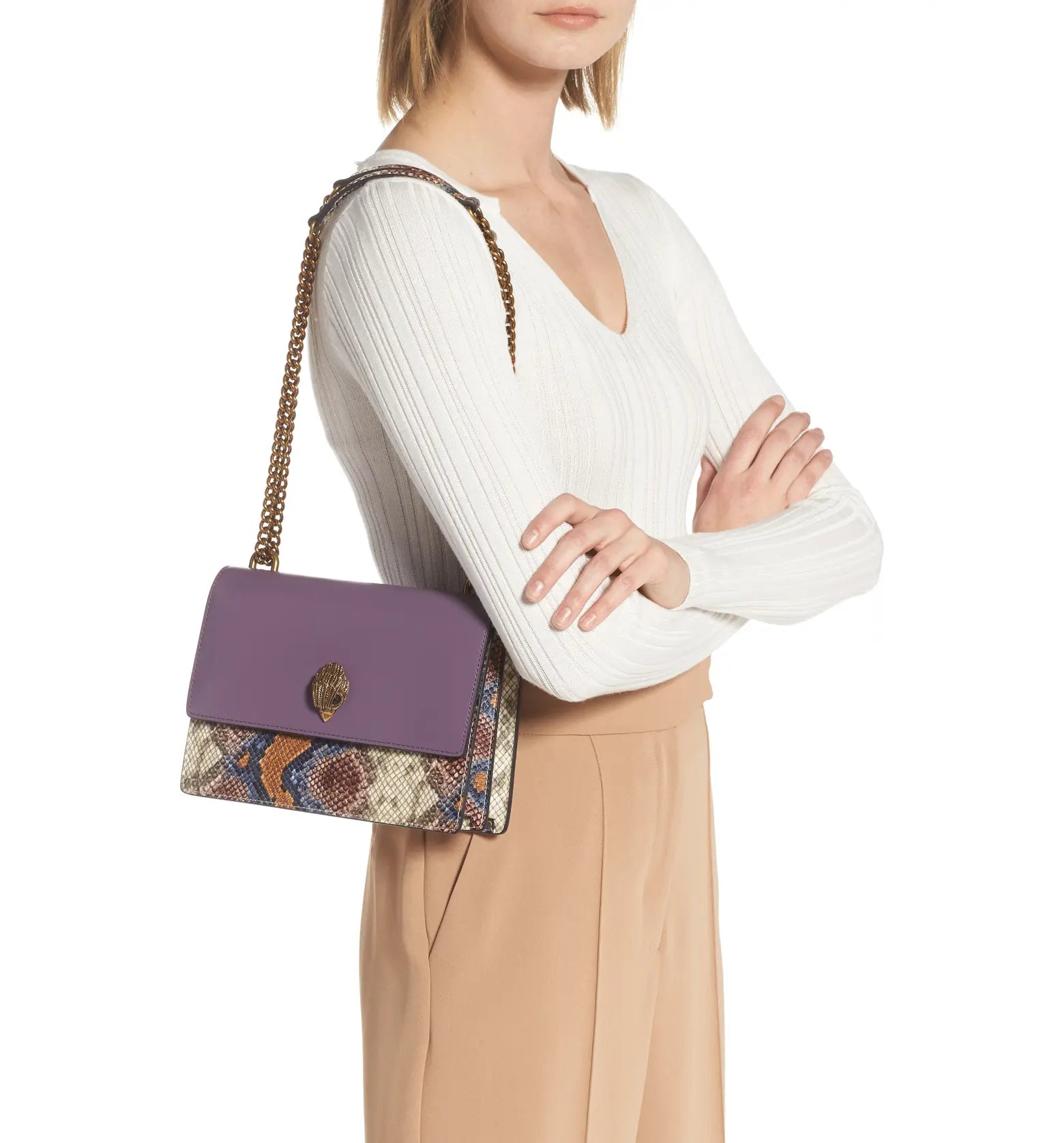 Kurt Geiger Midi Shoreditch Snake Embossed Leather Crossbody bag- Lilac - Premium  from House of Glitz  - Just $165000.00! Shop now at House of Glitz 